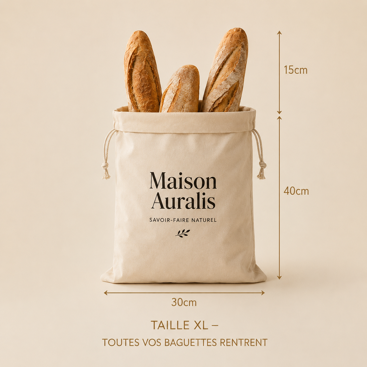 Sac à Pain en Cire d'Abeille Maison Auralis — Format 30 x 40 cm