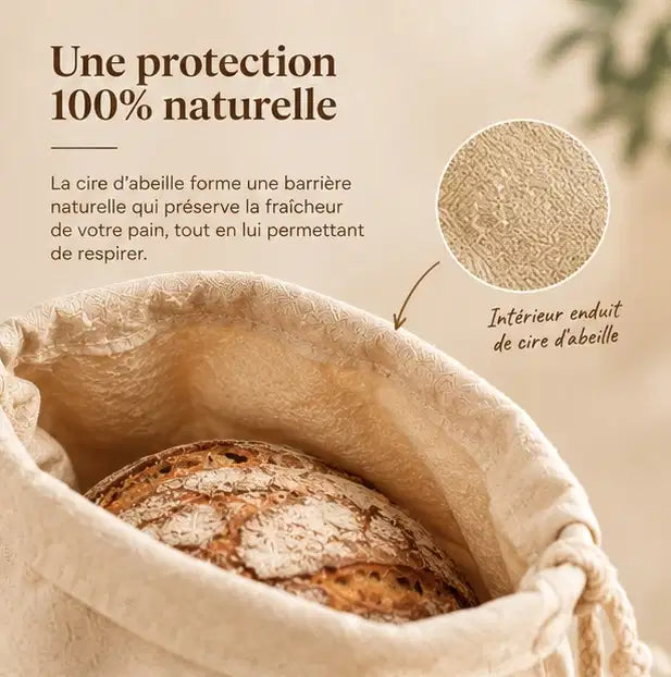 Sac à Pain en Cire d'Abeille Maison Auralis — Format 30 x 40 cm